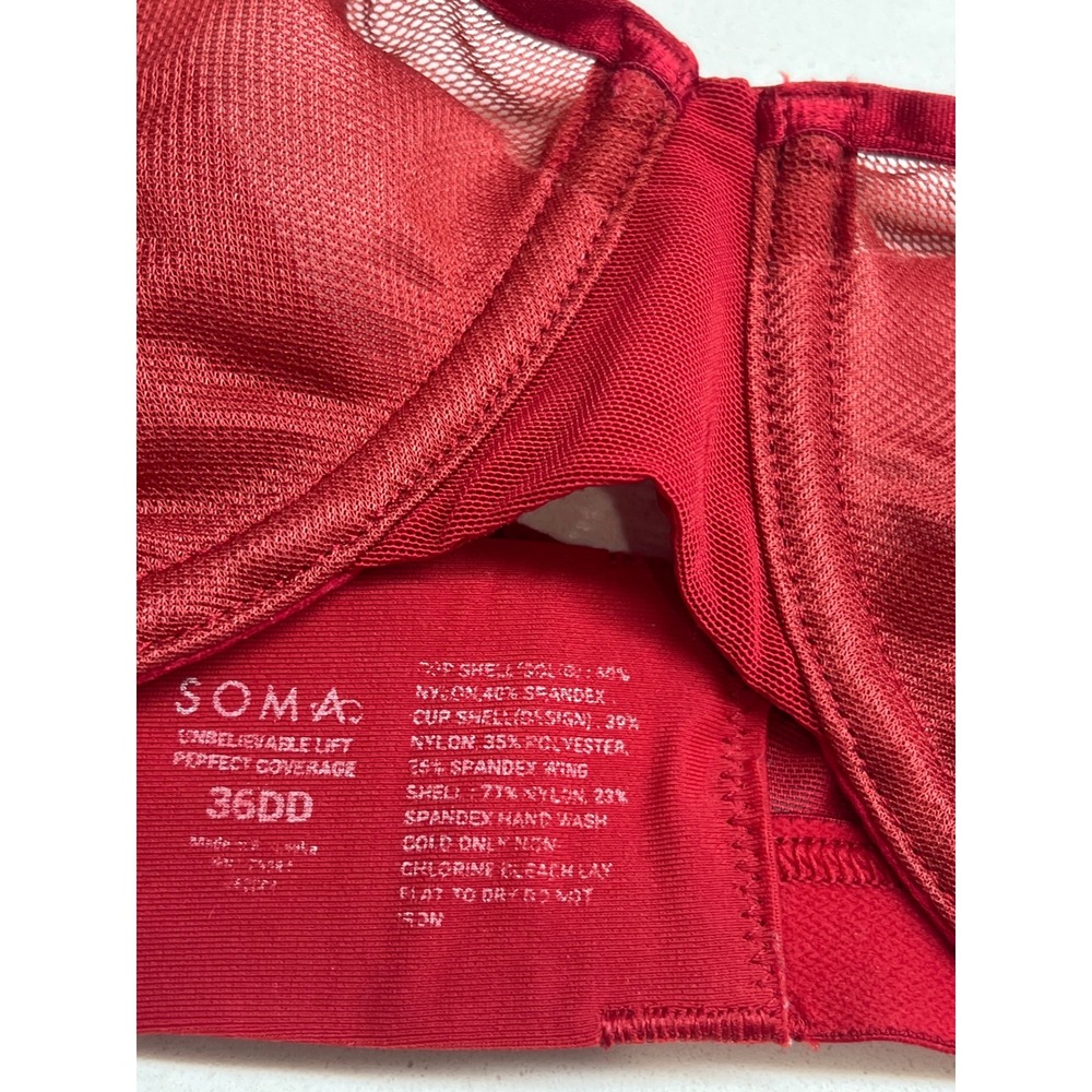 Soma Red Unbelievable Lift‎ Perfect Coverage Underwire Br 36DD Mesh Balconette